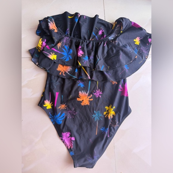 Infamous Swim Colorful Floral Swimsuit palm trees stamped size XL - Picture 13 of 16
